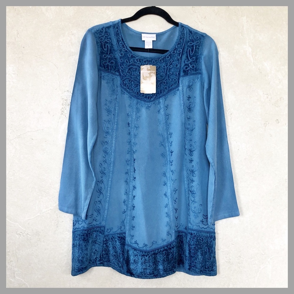 NWT Soft Surroundings Blue Moon Embroidered Tunic